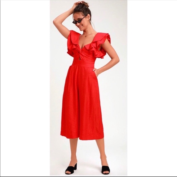 Lulus Pants - NWT LULUS ruffle culotte red jumpsuit size small
